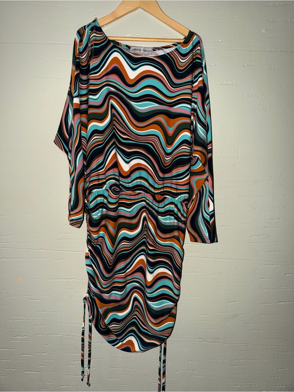 Absolutely Famous Asymmetrical Dress in Teal, Rust, Black, White